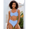 image:imageANRABESS Bathing Suit for Women Tummy Control Bikini Set 2026 Beach Front Ruched Mid Waist Swimsuit with Adjustable StrapsLight Blue