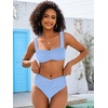 image:imageANRABESS Bathing Suit for Women Tummy Control Bikini Set 2026 Beach Front Ruched Mid Waist Swimsuit with Adjustable StrapsLight Blue