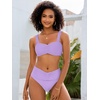 image:imageANRABESS Bathing Suit for Women Tummy Control Bikini Set 2026 Beach Front Ruched Mid Waist Swimsuit with Adjustable StrapsLight Purple