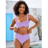 image:imageANRABESS Bathing Suit for Women Tummy Control Bikini Set 2026 Beach Front Ruched Mid Waist Swimsuit with Adjustable StrapsLight Purple