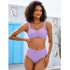 image:imageANRABESS Bathing Suit for Women Tummy Control Bikini Set 2026 Beach Front Ruched Mid Waist Swimsuit with Adjustable StrapsLight Purple