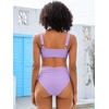 image:imageANRABESS Bathing Suit for Women Tummy Control Bikini Set 2026 Beach Front Ruched Mid Waist Swimsuit with Adjustable StrapsLight Purple