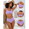 image:imageANRABESS Bathing Suit for Women Tummy Control Bikini Set 2026 Beach Front Ruched Mid Waist Swimsuit with Adjustable StrapsLight Purple
