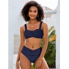 image:imageANRABESS Bathing Suit for Women Tummy Control Bikini Set 2026 Beach Front Ruched Mid Waist Swimsuit with Adjustable StrapsNavy Blue