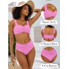 image:imageANRABESS Bathing Suit for Women Tummy Control Bikini Set 2026 Beach Front Ruched Mid Waist Swimsuit with Adjustable StrapsPink