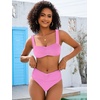 image:imageANRABESS Bathing Suit for Women Tummy Control Bikini Set 2026 Beach Front Ruched Mid Waist Swimsuit with Adjustable StrapsPink
