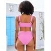 image:imageANRABESS Bathing Suit for Women Tummy Control Bikini Set 2026 Beach Front Ruched Mid Waist Swimsuit with Adjustable StrapsPink