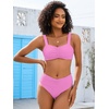 image:imageANRABESS Bathing Suit for Women Tummy Control Bikini Set 2026 Beach Front Ruched Mid Waist Swimsuit with Adjustable StrapsPink