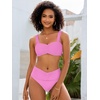 image:imageANRABESS Bathing Suit for Women Tummy Control Bikini Set 2026 Beach Front Ruched Mid Waist Swimsuit with Adjustable StrapsPink