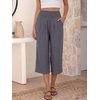 image:imageANRABESS Capri Pants for Women Smocked High Waisted Wide Leg Loose Flowy Cropped Palazzo Trousers Summer Casual Lounge BeachDark Gray