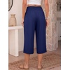 image:imageANRABESS Capri Pants for Women Smocked High Waisted Wide Leg Loose Flowy Cropped Palazzo Trousers Summer Casual Lounge BeachNavy Blue