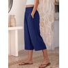 image:imageANRABESS Capri Pants for Women Smocked High Waisted Wide Leg Loose Flowy Cropped Palazzo Trousers Summer Casual Lounge BeachNavy Blue