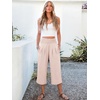 image:imageANRABESS Capri Pants for Women Smocked High Waisted Wide Leg Loose Flowy Cropped Palazzo Trousers Summer Casual Lounge BeachParchment