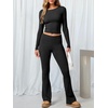 image:imageANRABESS Women 2 Piece Lounge SetCrop Top amp Fold Over Flare Pants Soft Stretch Fabric Matching Outfit for Yoga Casual WearBlack