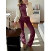 image:imageANRABESS Women 2 Piece Lounge SetCrop Top amp Fold Over Flare Pants Soft Stretch Fabric Matching Outfit for Yoga Casual WearBurgundy