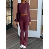 image:imageANRABESS Women 2 Piece Lounge SetCrop Top amp Fold Over Flare Pants Soft Stretch Fabric Matching Outfit for Yoga Casual WearBurgundy
