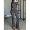 image:imageANRABESS Women 2 Piece Lounge SetCrop Top amp Fold Over Flare Pants Soft Stretch Fabric Matching Outfit for Yoga Casual WearDeep Grey