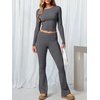 image:imageANRABESS Women 2 Piece Lounge SetCrop Top amp Fold Over Flare Pants Soft Stretch Fabric Matching Outfit for Yoga Casual WearDeep Grey