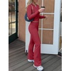 image:imageANRABESS Women 2 Piece Lounge SetCrop Top amp Fold Over Flare Pants Soft Stretch Fabric Matching Outfit for Yoga Casual WearPlain Red