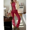 image:imageANRABESS Women 2 Piece Lounge SetCrop Top amp Fold Over Flare Pants Soft Stretch Fabric Matching Outfit for Yoga Casual WearPlain Red
