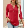 image:imageANRABESS Women 34 Length Sleeve Henley Tops V Neck Business Casual Work T Shirts Cute Travel Shirt 2026 Spring Trendy OutfitRed