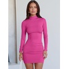 image:imageANRABESS Women Long Sleeve Mock Neck Bodycon Mini Dress 2026 Fall Ribbed Slim Fit Pencil Cocktail Club Night DressesHot Pink