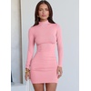 image:imageANRABESS Women Long Sleeve Mock Neck Bodycon Mini Dress 2026 Fall Ribbed Slim Fit Pencil Cocktail Club Night DressesPink