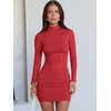 image:imageANRABESS Women Long Sleeve Mock Neck Bodycon Mini Dress 2026 Fall Ribbed Slim Fit Pencil Cocktail Club Night DressesRed