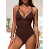image:imageANRABESS Women One Piece Swimsuits Tummy Control Slimming Bathing Suit Push Up V Neck Swimwear 2026 Beach Vacation ClothesBrown
