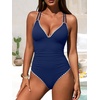 image:imageANRABESS Women One Piece Swimsuits Tummy Control Slimming Bathing Suit Push Up V Neck Swimwear 2026 Beach Vacation ClothesDark Blue