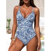 image:imageANRABESS Women One Piece Swimsuits Tummy Control Slimming Bathing Suit Push Up V Neck Swimwear 2026 Beach Vacation ClothesWhite Blue Floral
