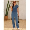 image:imageANRABESS Womens 2 Piece Outfits Crochet Knit Half Zip Sweater Top Wide Leg Pants Summer Lounge Matching Sets Travel ClothesGrey Blue