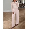 image:imageANRABESS Womens 2 Piece Outfits Crochet Sheer Knit Sweater Top Wide Leg Pants Lounge Set Sweatsuit 2026 Fall Travel ClothesBeige Pink