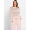 image:imageANRABESS Womens 2 Piece Outfits Crochet Sheer Knit Sweater Top Wide Leg Pants Lounge Set Sweatsuit 2026 Fall Travel ClothesBeige Pink