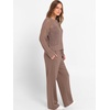 image:imageANRABESS Womens 2 Piece Outfits Crochet Sheer Knit Sweater Top Wide Leg Pants Lounge Set Sweatsuit 2026 Fall Travel ClothesBrown