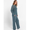 image:imageANRABESS Womens 2 Piece Outfits Crochet Sheer Knit Sweater Top Wide Leg Pants Lounge Set Sweatsuit 2026 Fall Travel ClothesDark Teal