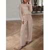 image:imageANRABESS Womens 2 Piece Outfits Crochet Sheer Knit Sweater Top Wide Leg Pants Lounge Set Sweatsuit 2026 Fall Travel ClothesLight Brown