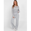 image:imageANRABESS Womens 2 Piece Outfits Crochet Sheer Knit Sweater Top Wide Leg Pants Lounge Set Sweatsuit 2026 Fall Travel ClothesLight Grey