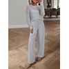 image:imageANRABESS Womens 2 Piece Outfits Crochet Sheer Knit Sweater Top Wide Leg Pants Lounge Set Sweatsuit 2026 Fall Travel ClothesLight Grey
