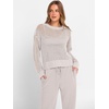 image:imageANRABESS Womens 2 Piece Outfits Crochet Sheer Knit Sweater Top Wide Leg Pants Lounge Set Sweatsuit 2026 Fall Travel ClothesLight Khaki