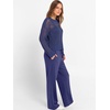image:imageANRABESS Womens 2 Piece Outfits Crochet Sheer Knit Sweater Top Wide Leg Pants Lounge Set Sweatsuit 2026 Fall Travel ClothesNavy Blue