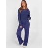 image:imageANRABESS Womens 2 Piece Outfits Crochet Sheer Knit Sweater Top Wide Leg Pants Lounge Set Sweatsuit 2026 Fall Travel ClothesNavy Blue