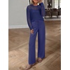 image:imageANRABESS Womens 2 Piece Outfits Crochet Sheer Knit Sweater Top Wide Leg Pants Lounge Set Sweatsuit 2026 Fall Travel ClothesNavy Blue