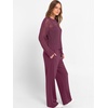 image:imageANRABESS Womens 2 Piece Outfits Crochet Sheer Knit Sweater Top Wide Leg Pants Lounge Set Sweatsuit 2026 Fall Travel ClothesWine Red