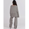 image:imageANRABESS Womens 2 Piece Outfits Oversized Knit Sweater Set Wide Leg Pant Cozy Lounge Matching Pajama Sets 2026 Trendy ClothesDeep Grey