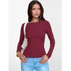 image:imageANRABESS Womens Boat Neck Long Sleeve Shirts Rib Knit Slim Fitting Tops Basic Tees 2026 Casual Comfy Fall Outfits ClothesDeep Red