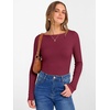 image:imageANRABESS Womens Boat Neck Long Sleeve Shirts Rib Knit Slim Fitting Tops Basic Tees 2026 Casual Comfy Fall Outfits ClothesDeep Red