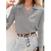 image:imageANRABESS Womens Cable Knit Sweaters Long Sleeve V Neck Sweater Tops Casual Pullover Polo Shirts Fall Fashion OutfitsGrey