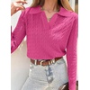 image:imageANRABESS Womens Cable Knit Sweaters Long Sleeve V Neck Sweater Tops Casual Pullover Polo Shirts Fall Fashion OutfitsHot Pink