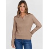 image:imageANRABESS Womens Cable Knit Sweaters Long Sleeve V Neck Sweater Tops Casual Pullover Polo Shirts Fall Fashion OutfitsKhaki
